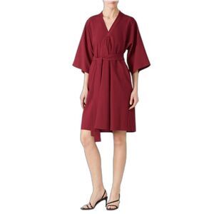 Tome NYC Burgundy Crepe V-Neck Tie Front Elbow Sleeve Kimono-Style Dress Size 12